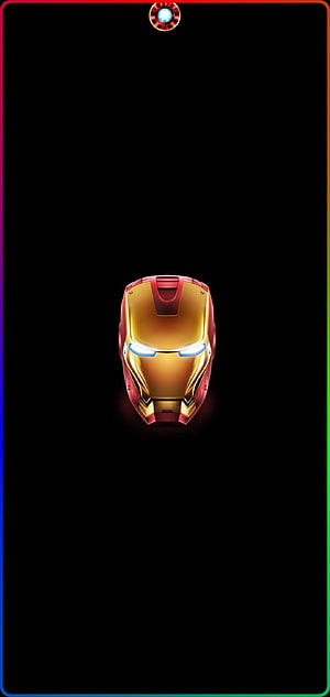Iron Man Mask with Glowing Eyes and Gradient Border on Black Background HD phone wallpaper