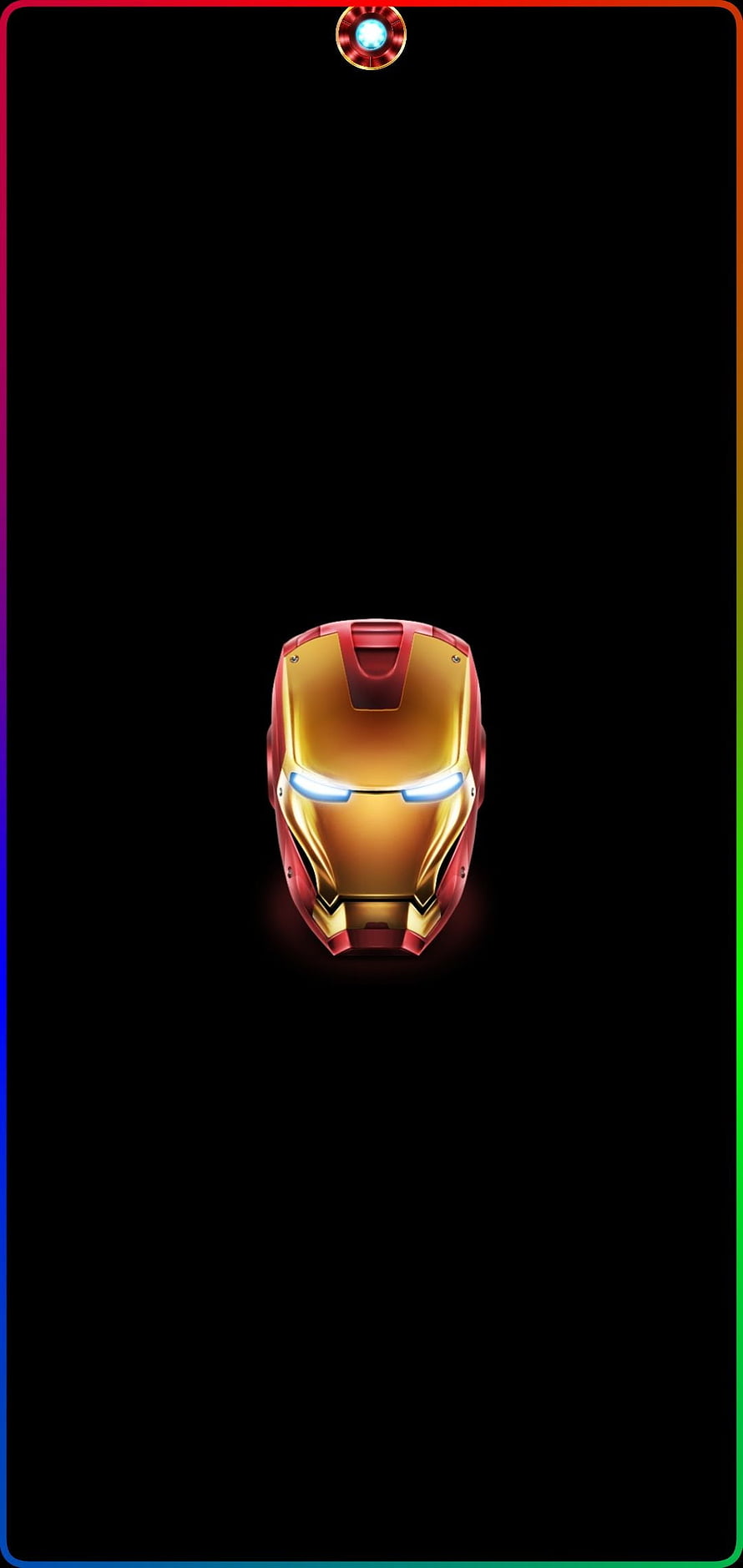 Iron Man Mask with Glowing Eyes and Gradient Border on Black Background HD phone wallpaper
