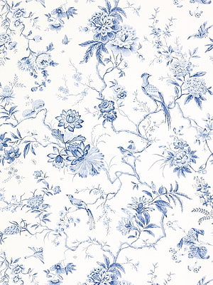 Vintage Blue and White Floral Bird Pattern Wallpaper Design HD phone wallpaper