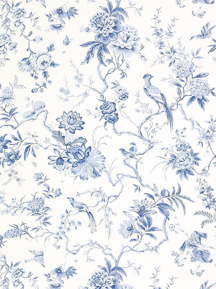 Vintage Blue and White Floral Bird Pattern Wallpaper Design HD phone wallpaper