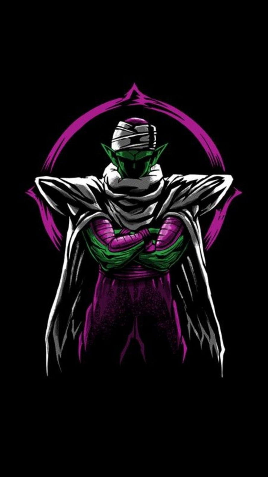 Piccolo from Dragon Ball in a dramatic dark illustration with purple and green tones HD phone wallpaper
