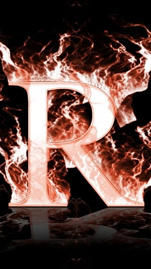 Fiery Letter R With Dramatic Flame Effects On Black Background HD phone wallpaper
