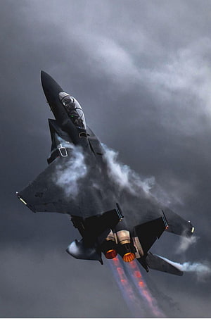 F-22 Raptor Stealth Fighter Jet Climbing Through Clouds With Afterburners HD phone wallpaper