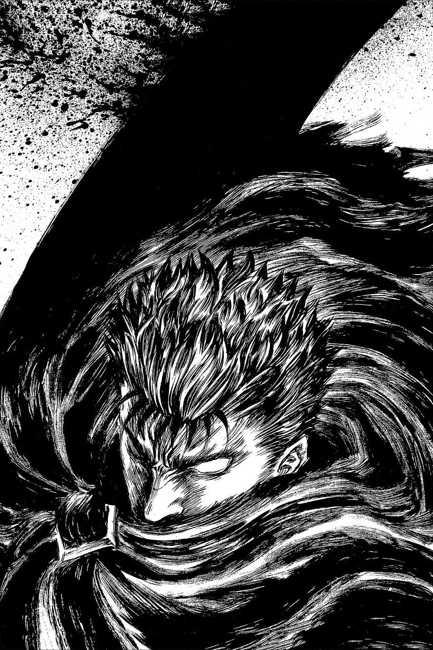 Berserk Guts Intense Black and White Manga Illustration HD phone wallpaper