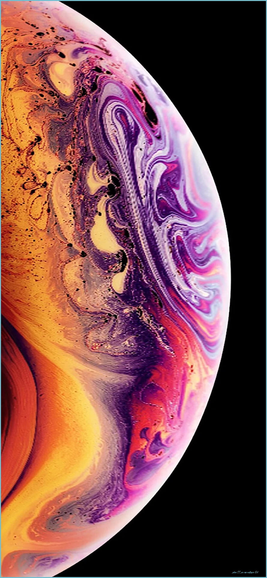 Vibrant Abstract Fluid Art Sphere with Swirling Orange Purple and Pink Paint Patterns on Black Background HD phone wallpaper