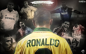 Ronaldo Nazário Football Career Collage in Brazil Yellow Jersey HD wallpaper