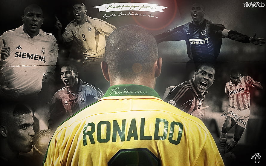 Ronaldo Nazário Football Career Collage in Brazil Yellow Jersey HD wallpaper