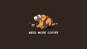 Cute Cartoon Squirrel Chugging Coffee Cup With Funny Text On Dark Brown Background HD wallpaper