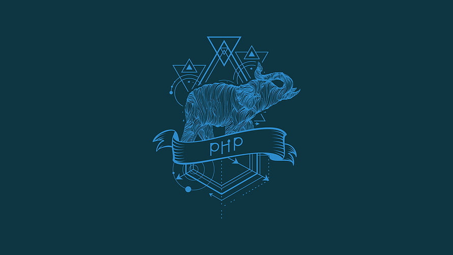 PHP Programming Language Emblem with Roaring Ram and Geometric Line Art on Dark Teal Background HD wallpaper