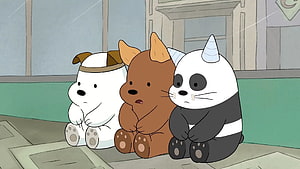 We Bare Bears Trio Sitting Together in Muted Interior Scene HD wallpaper