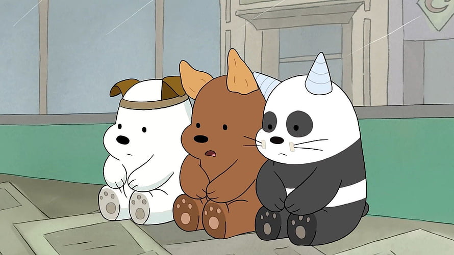 We Bare Bears Trio Sitting Together in Muted Interior Scene HD wallpaper
