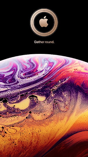 Apple iPhone X Launch Wallpaper with Swirling Abstract Fluid Art and Gold Logo HD phone wallpaper