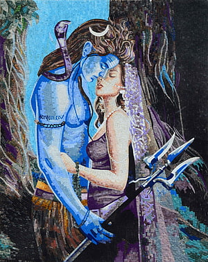 Mosaic Artwork of Lord Shiva and Shakti in an Intimate Embrace HD phone wallpaper
