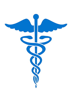 Blue Caduceus Medical Symbol with Wings and Serpents on White Background HD phone wallpaper