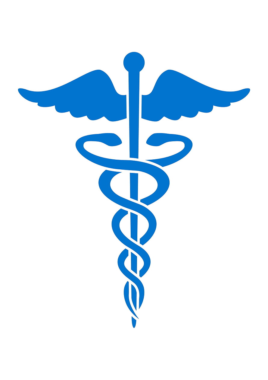 Blue Caduceus Medical Symbol with Wings and Serpents on White Background HD phone wallpaper