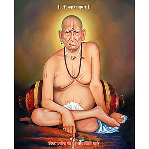 Shri Swami Samarth Portrait Painting with Halo and Rudraksha Beads HD phone wallpaper