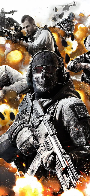 Call of Duty Mobile Combat Artwork Featuring Masked Soldier and Explosions HD phone wallpaper
