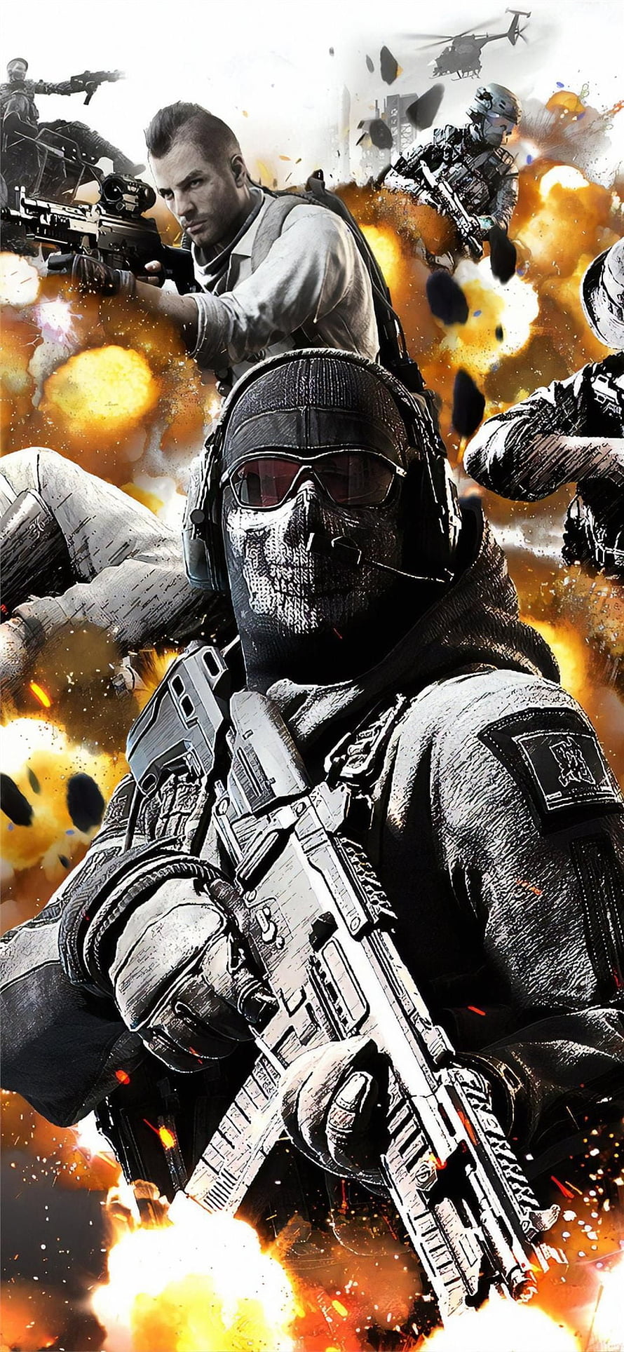 Call of Duty Mobile Combat Artwork Featuring Masked Soldier and Explosions HD phone wallpaper