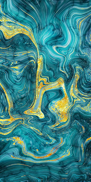 Teal and Gold Liquid Marble Abstract Flowing Texture with Cracked Veins HD phone wallpaper