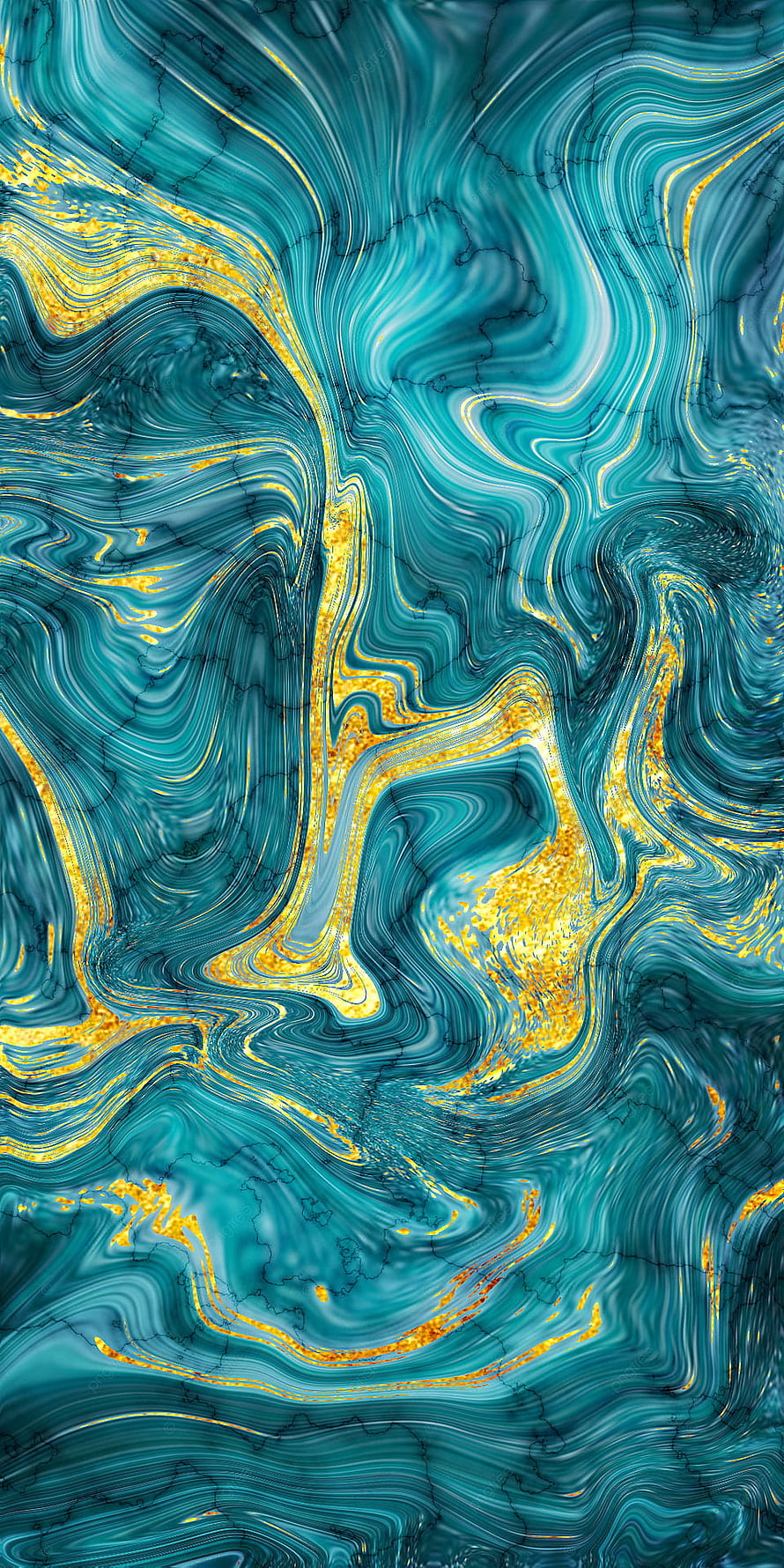 Teal and Gold Liquid Marble Abstract Flowing Texture with Cracked Veins HD phone wallpaper