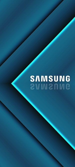 Samsung Blue Geometric Arrow Design with Neon Glow and Reflection HD phone wallpaper