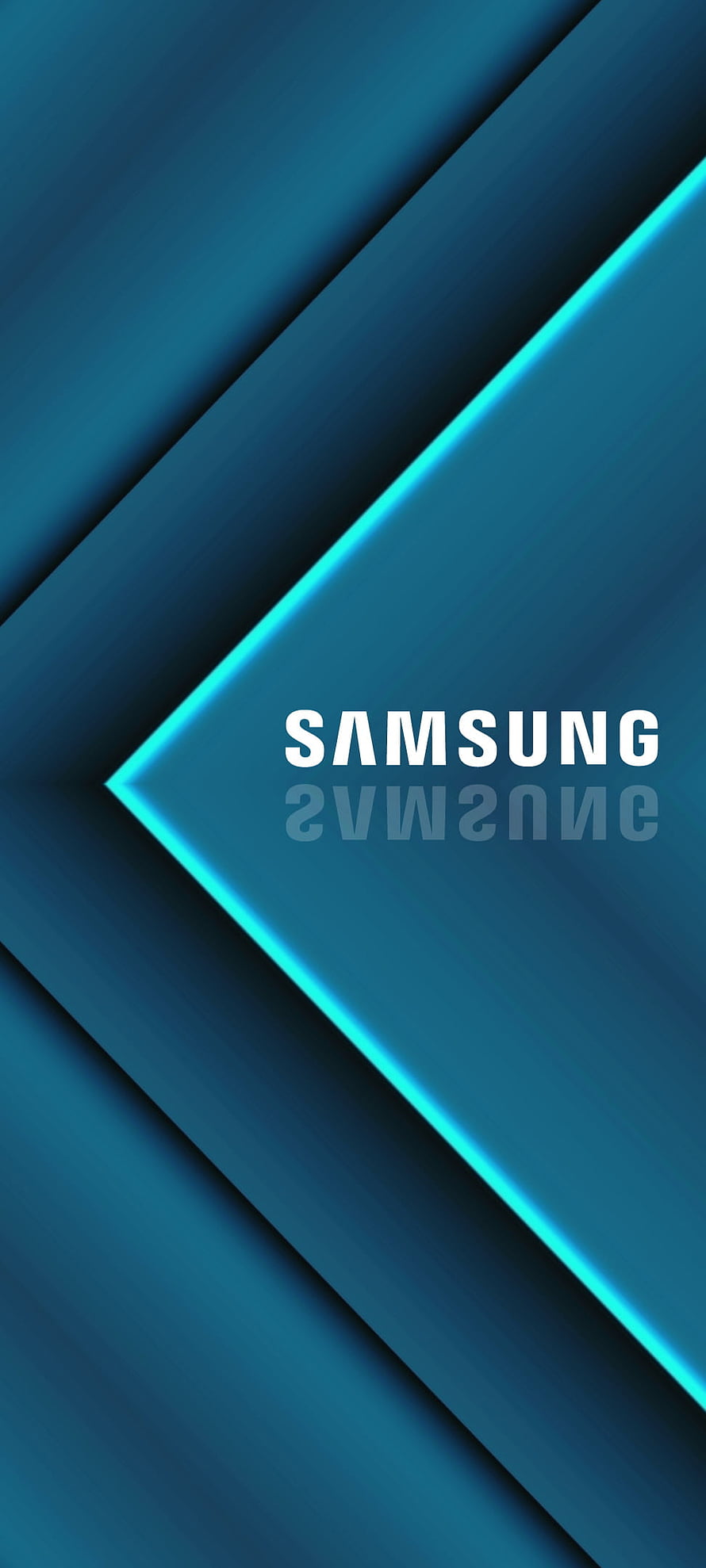 Samsung Blue Geometric Arrow Design with Neon Glow and Reflection HD phone wallpaper