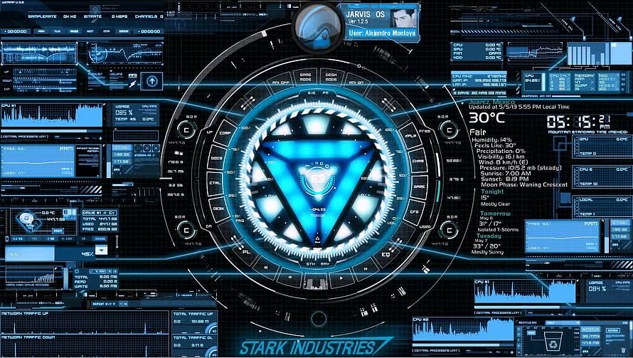 Stark Industries JARVIS OS Futuristic Blue Holographic Interface Dashboard HD wallpaper