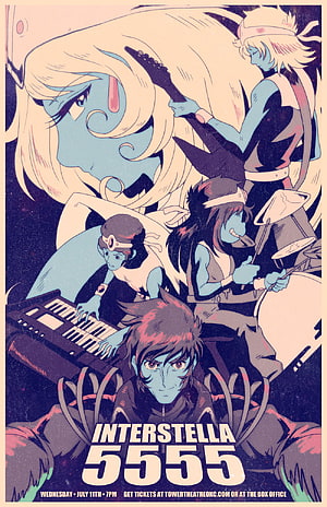 Interstella 5555 Retro Concert Poster Featuring Blue-Skinned Animated Band Members HD phone wallpaper