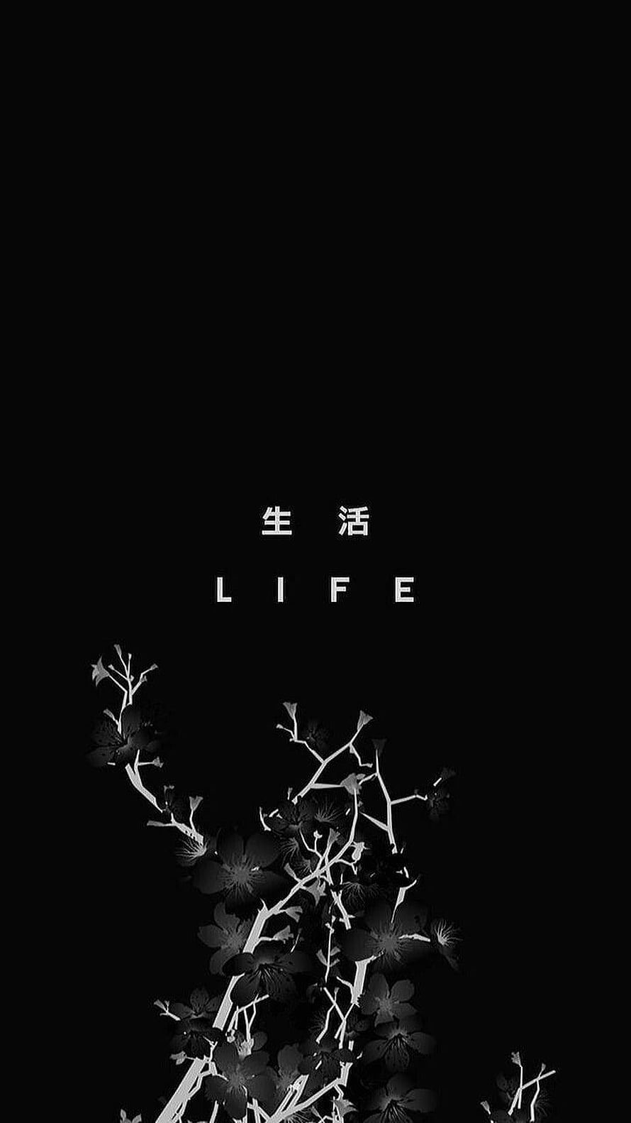 Minimalist Black Floral Branches with Life Text Aesthetic Lockscreen HD phone wallpaper