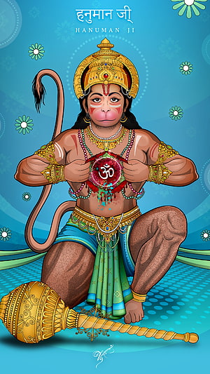 Lord Hanuman Seated with Mace and Om Symbol in Traditional Indian Illustration Style, Hanuman, Bajrangbali, Lord Hanuman HD phone wallpaper