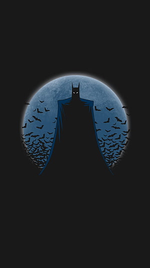 Batman Silhouette Against Full Moon With Swarming Bats in Dark Night Sky, Amoled 22. Batman , Batman HD phone wallpaper