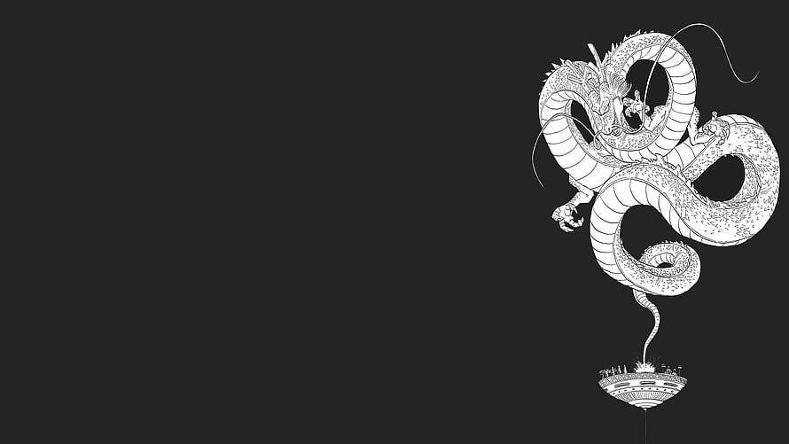 Shenron Dragon Ball Z Manga Style Line Art on Dark Background HD wallpaper
