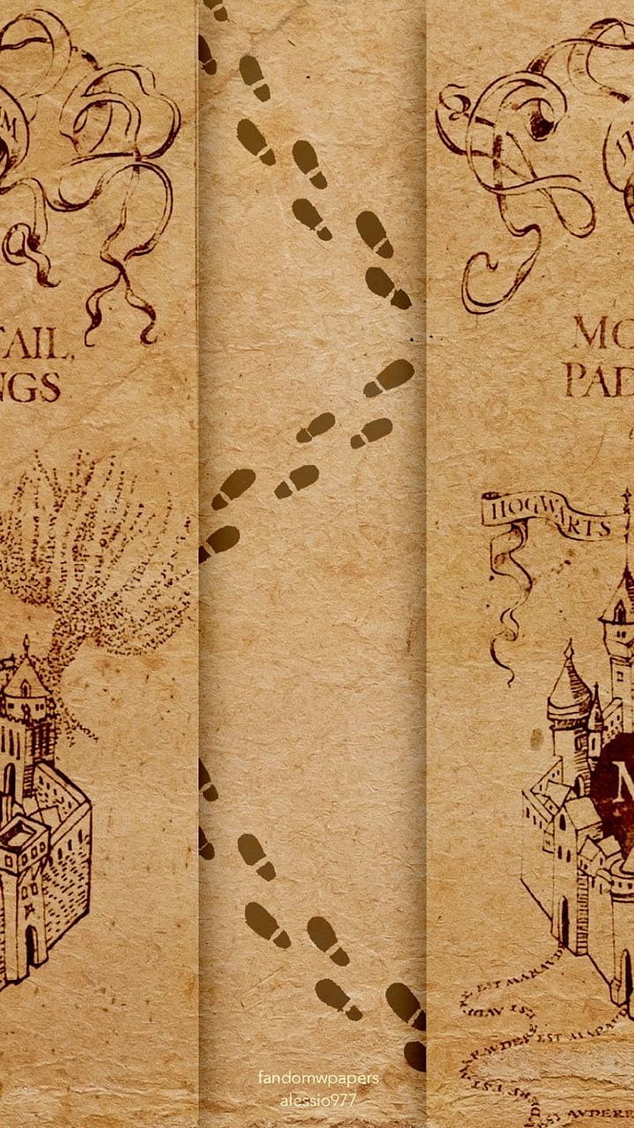 Harry Potter Marauder's Map Vintage Parchment Design with Hogwarts Castle and Footprints HD phone wallpaper