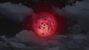 Mugen Tsukuyomi Red Moon Eclipse in Dark Cloudy Night Sky HD wallpaper