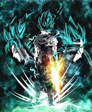 Goku Super Saiyan Blue with Aura and Energy Blast in Dark Fantasy Style HD phone wallpaper