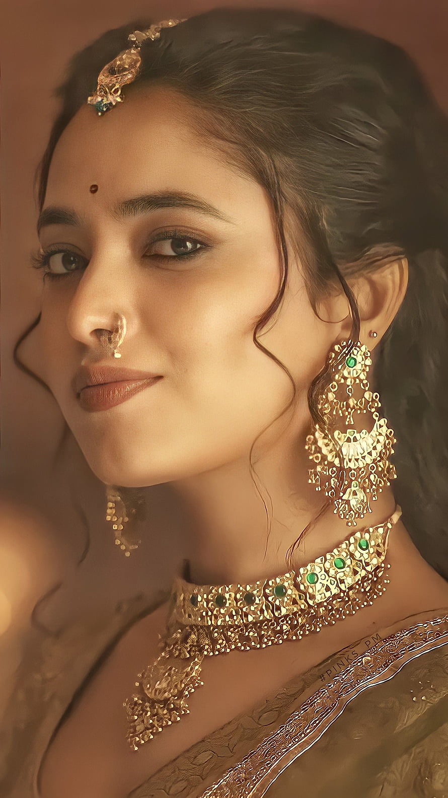 Priyanka Mohan in Traditional Indian Bridal Jewelry and Gold Necklace HD phone wallpaper