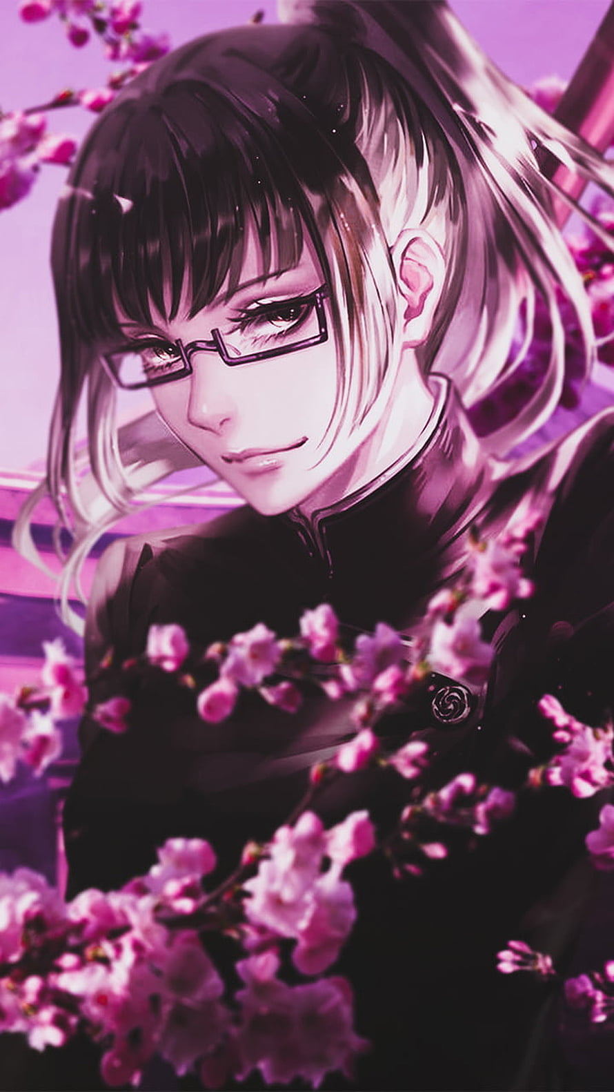 Maki Zenin from Jujutsu Kaisen in a dark uniform surrounded by pink cherry blossoms HD phone wallpaper