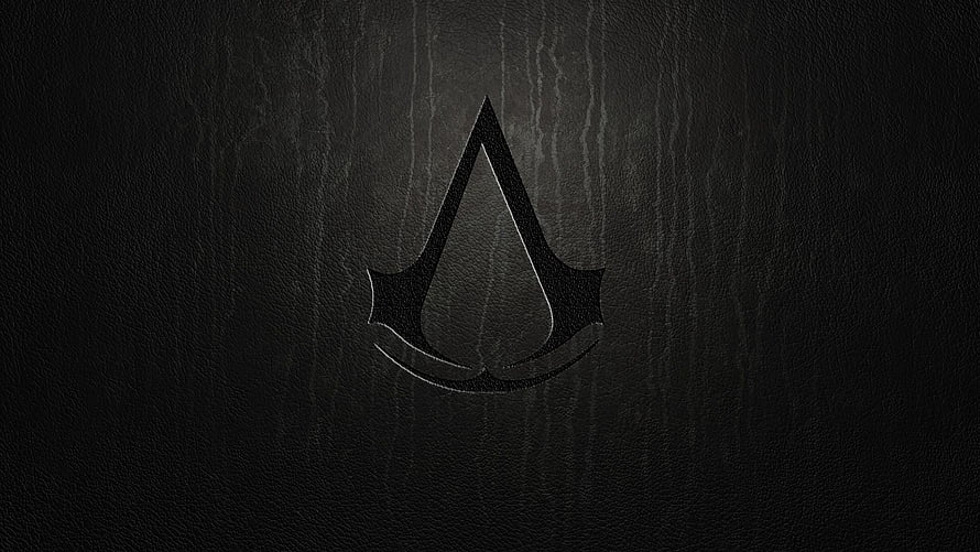 Assassin's Creed Dark Emblem on Textured Black Leather Background HD wallpaper