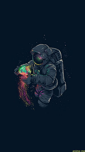 Astronaut Holding Glowing Jellyfish in Deep Space Digital Illustration HD phone wallpaper