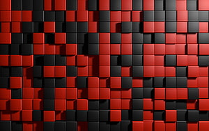 Red and Black 3D Cube Grid Texture with Geometric Depth and Shadow Play HD wallpaper