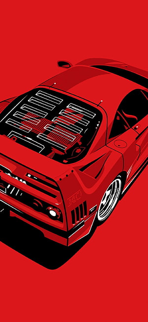 Minimalist Red Ferrari F40 Vector Illustration with Bold Black and White Accents HD phone wallpaper