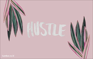 Hustle Typography with Tropical Leaves on Soft Pink Background HD wallpaper