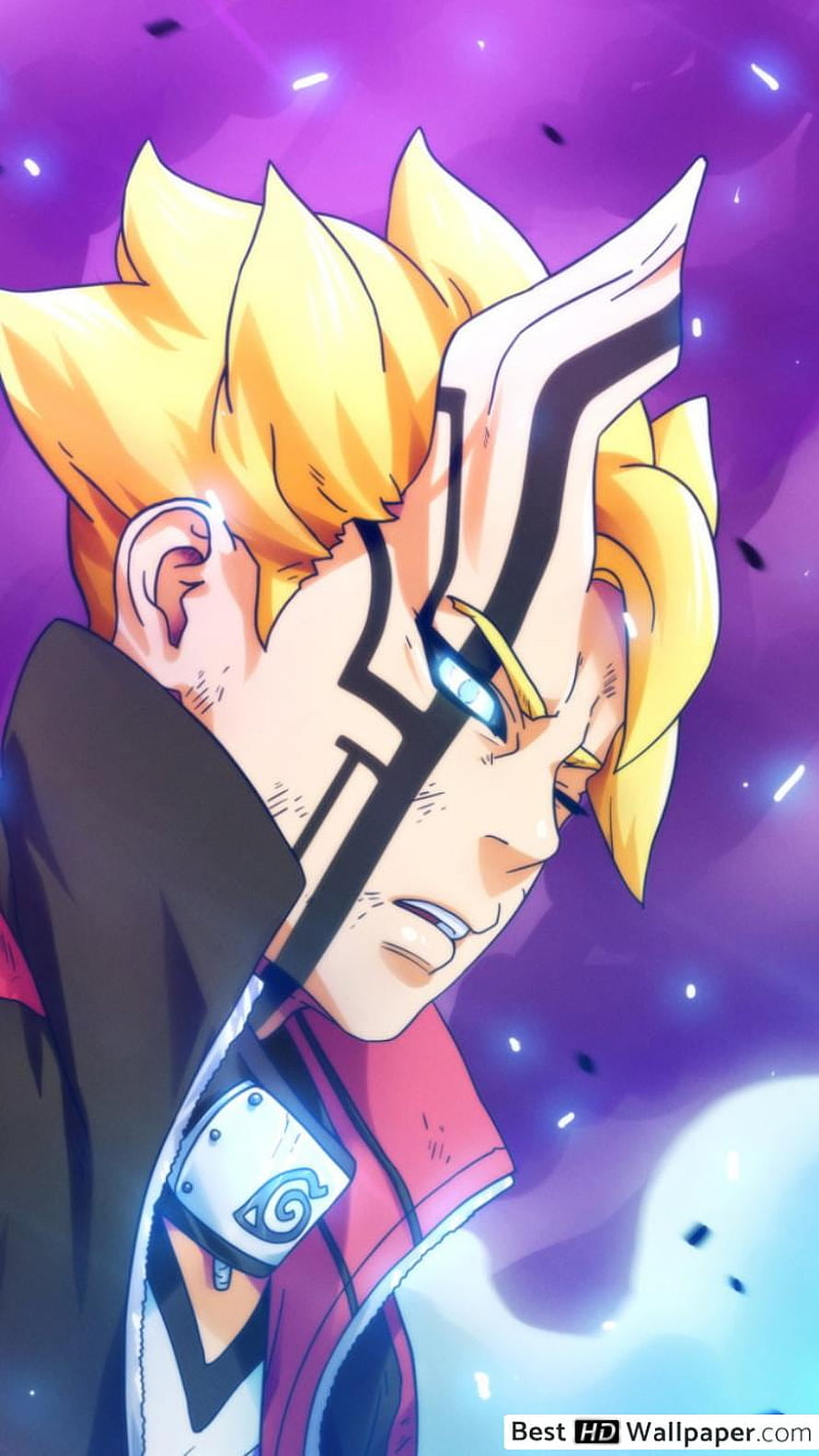 Boruto Uzumaki Anime Character with Purple Chakra Aura and Determined Expression HD phone wallpaper
