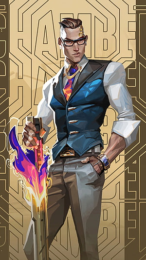Valorant Chamber Character Art in Stylish Suit with Glowing Blade HD phone wallpaper