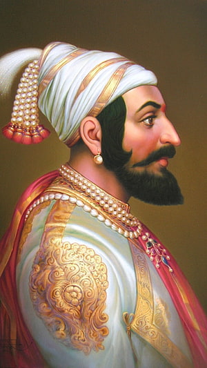 Shivaji Maharaj Portrait in Traditional Turban and Ornate Royal Attire HD phone wallpaper