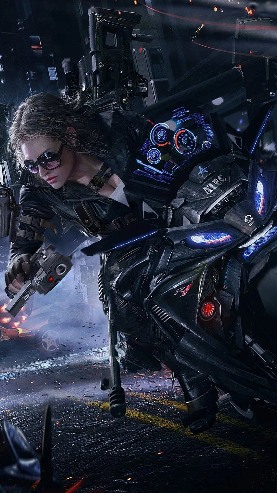 Cyberpunk Biker Girl Riding Futuristic Motorcycle Through Neon City HD phone wallpaper