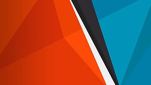 Vibrant Geometric Abstract Art with Bold Orange and Blue Diagonal Shapes HD wallpaper