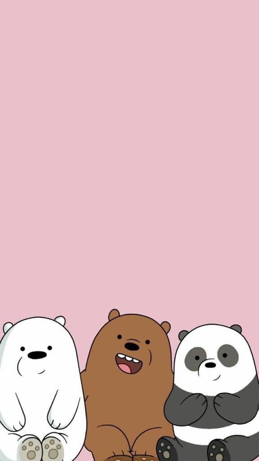 We Bare Bears Trio Sitting Together on Soft Pink Background HD phone wallpaper