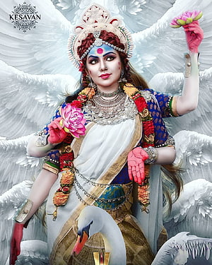 Maa Kali with Swan and Lotus in Ornate Traditional Attire HD phone wallpaper