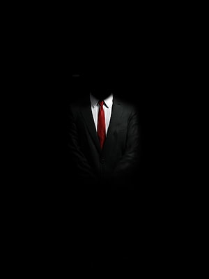 Mysterious Faceless Man in Black Suit with Red Tie Against Dark Background, Suit, dark HD phone wallpaper